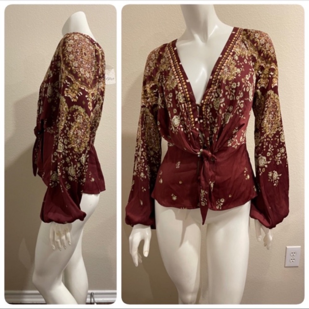 Free People RUN FREE maroon red TUNIC TOP NWT sz XS - Picture 11 of 12